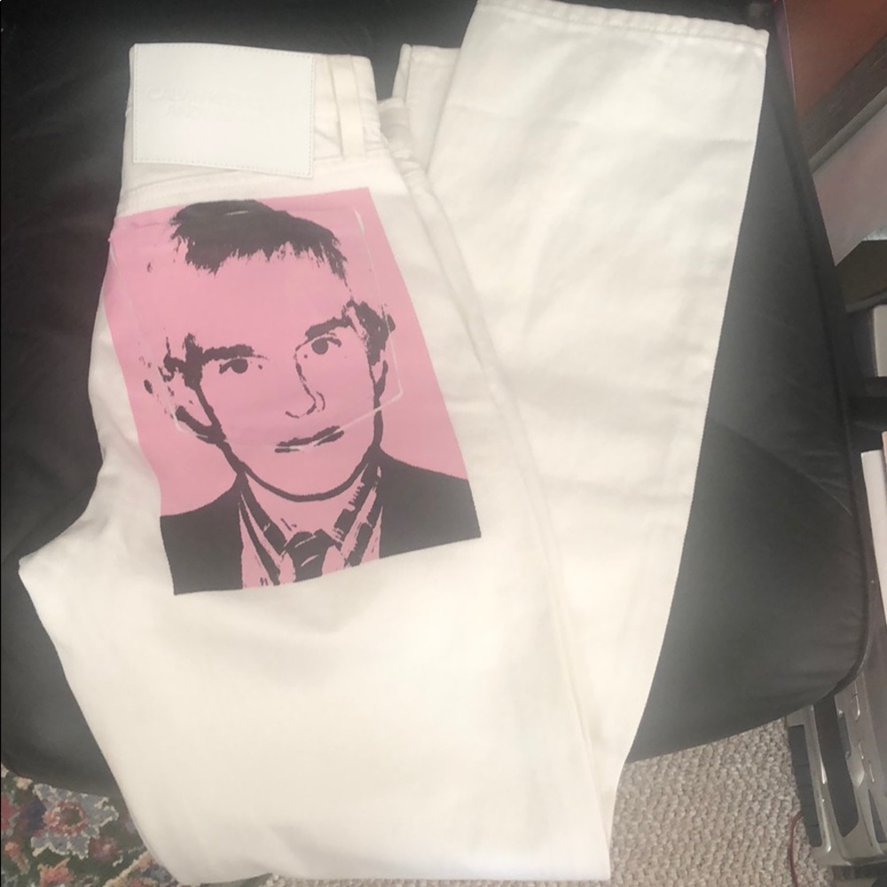 Andy Warhol, hi rise, Calvin Klein white jeans